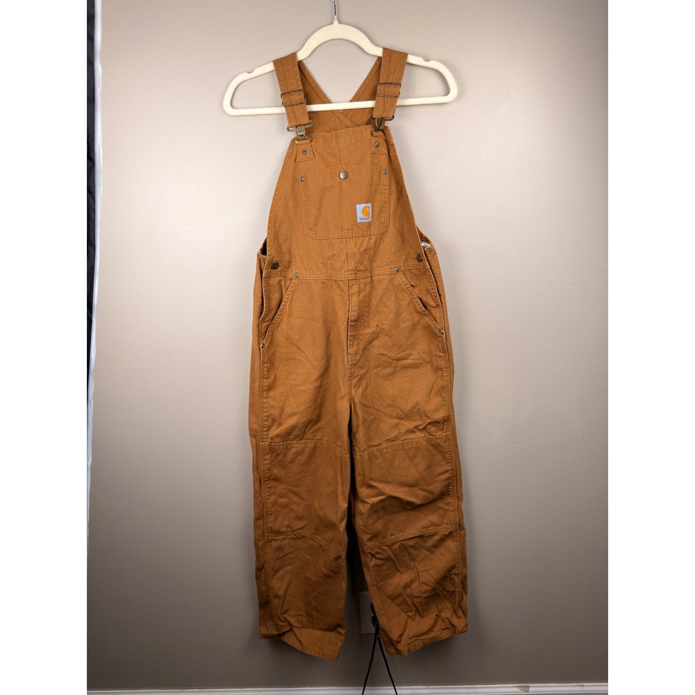 Carhartt Kids Duck Bib Overalls Brown Double Knee Workwear OX8603-B Size 12